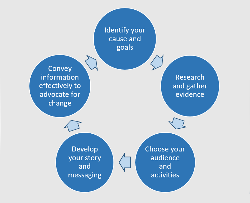 An infographic identifying the Key Steps for Successful Advocacy cycle.