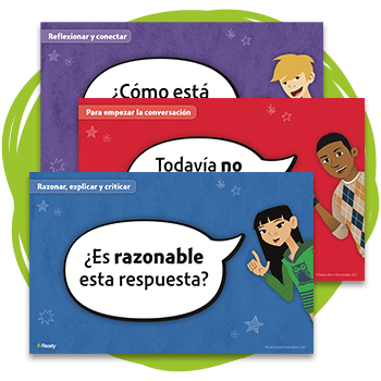 Three Ready Classroom Mathematics Discourse Cards in Spanish. 