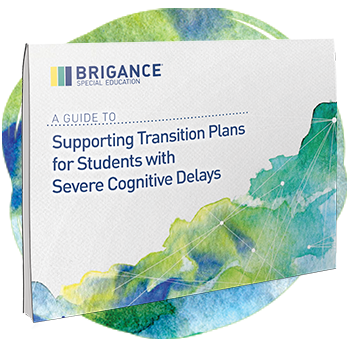 Cover of the eight-step BRIGANCE Guide to Supporting Transition Plans for Students with Severe Cognitive Delays. 