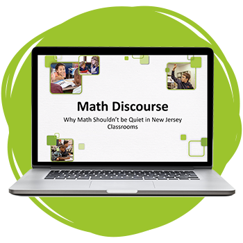 Laptop showing Ready Classroom Mathematics webinar on math discourse. 