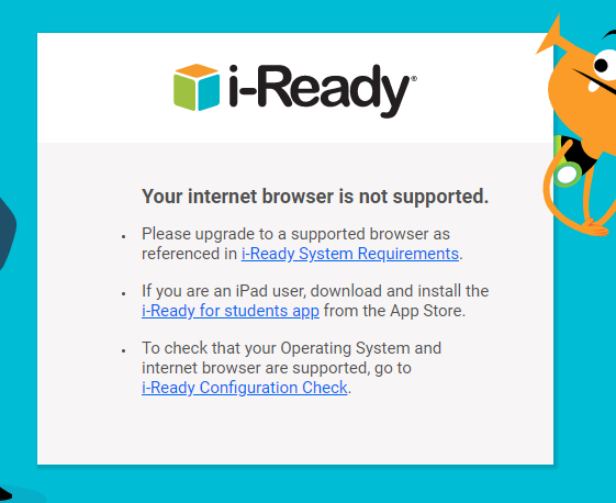 Screenshot of an error message on i-Ready.