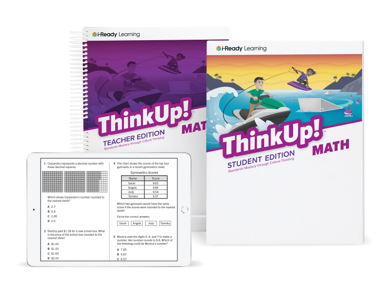 ThinkUp! Mathematics Teacher and Student books behind an iPad.