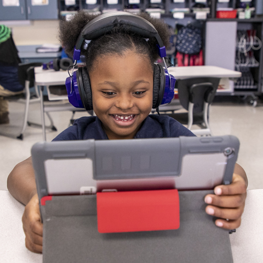 Student working on tablet
