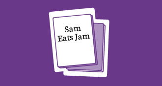 An illustrated decodable book titled, Sam Eats Jam.